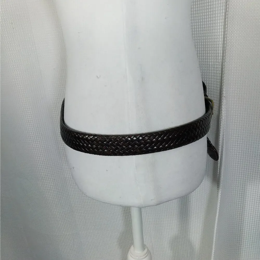 PERRY ELLIS PORTFOLIO! ESPRESSO BROWN GENUINE LEATHER BRAIDED BELT, ARGENTINA!